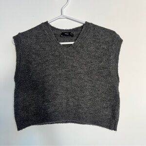 MANGO Gray Knit Cropped Sweater Vest